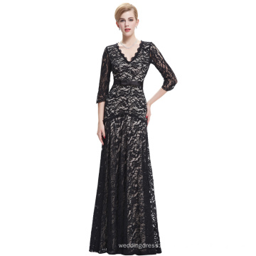 Starzz 2016 3/4 Sleeve V-Neck Elegant motifs noirs de robe de soirée en dentelle ST000012-1